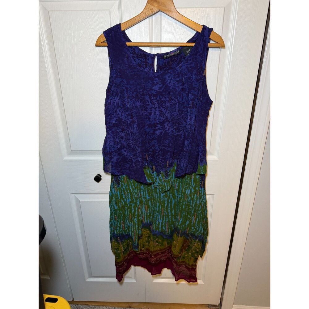 The Pyramid Collection Sleeveless Layered Boho Dress Blue Green Size Large